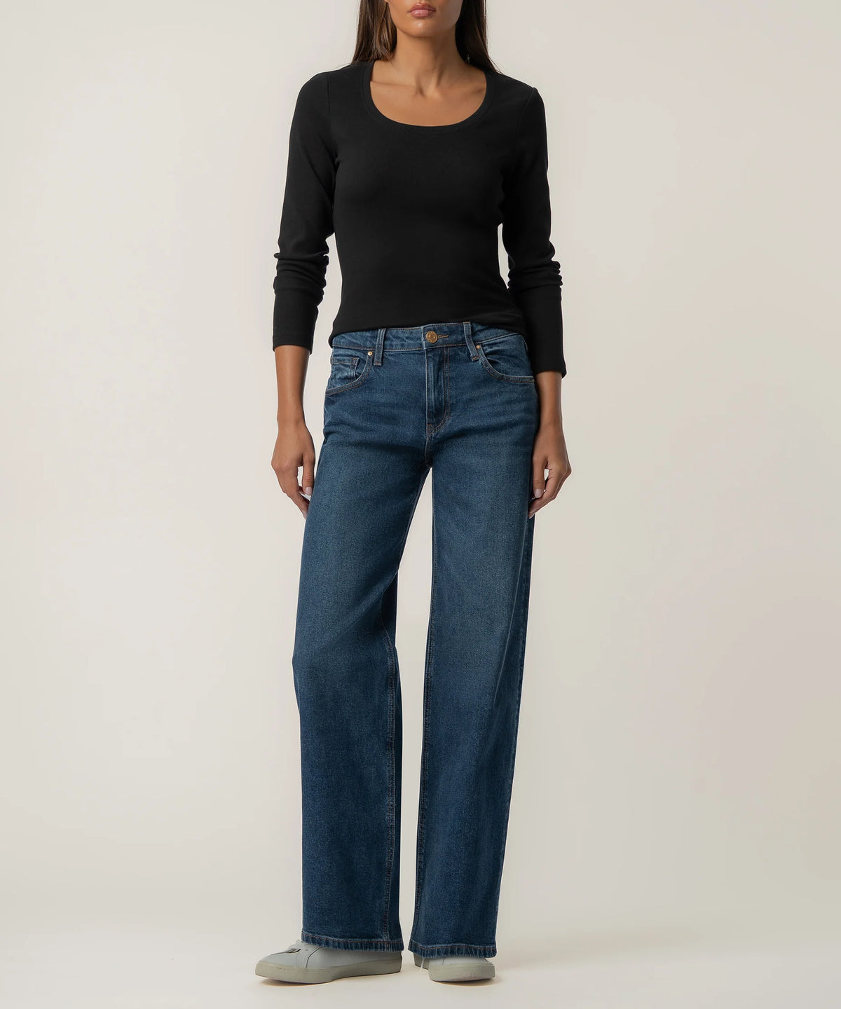 Kut Sarah Scoop/Rib Knit Top-Black