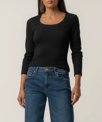 Kut Sarah Scoop/Rib Knit Top-Black