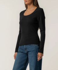 Kut Sarah Scoop/Rib Knit Top-Black