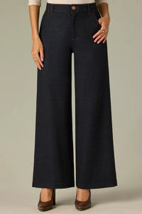 Whitney Gold Seam Wide Leg Knit Pants with Slit Hem