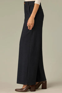 Whitney Gold Seam Wide Leg Knit Pants with Slit Hem