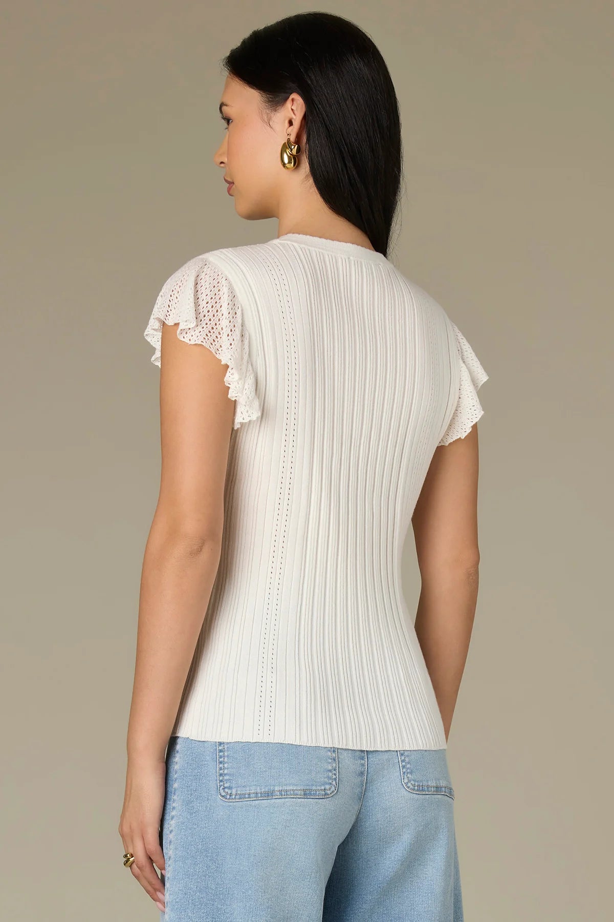 Flutter Cap Sleeve Mix Sweater Top