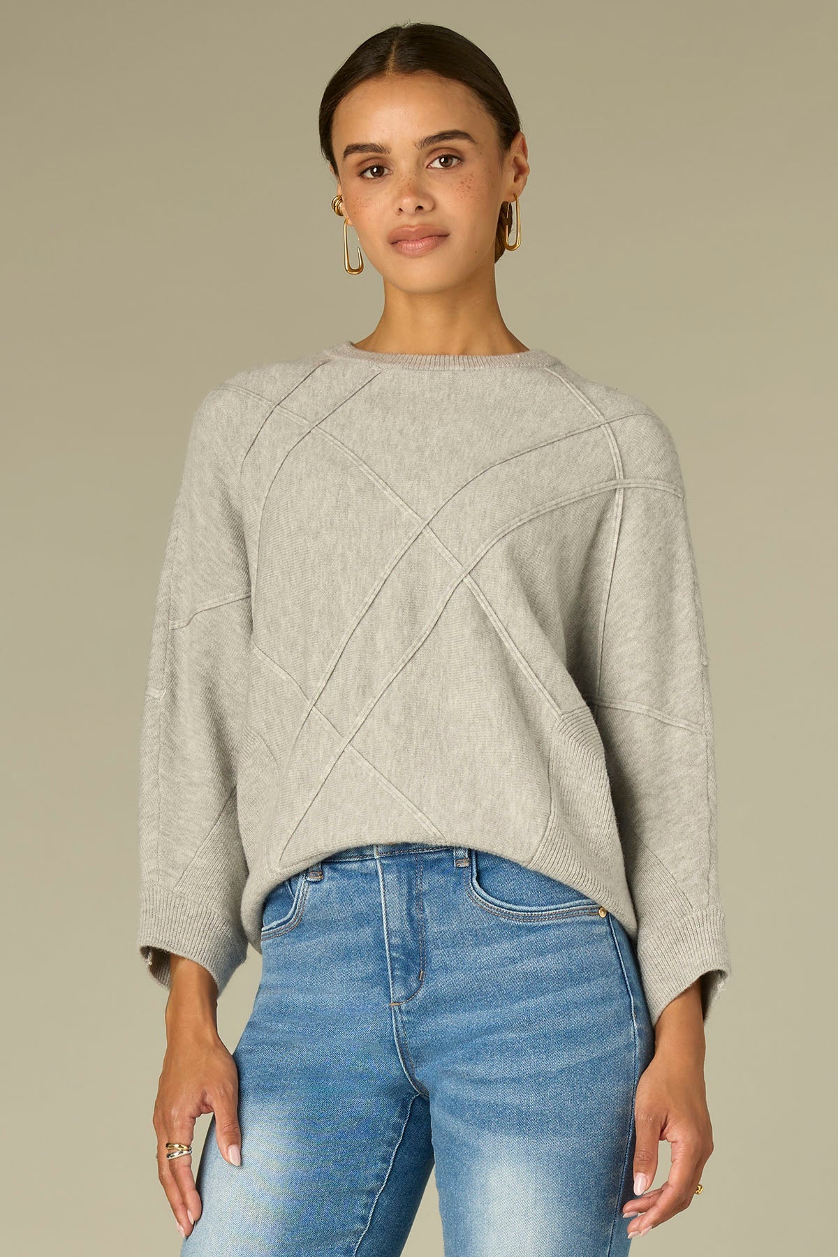 Dolman Grid Stitch Sweater