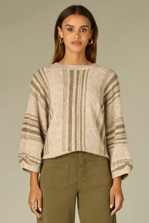 Pleated Dolman Striped Sweater