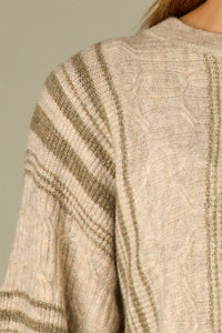Pleated Dolman Striped Sweater