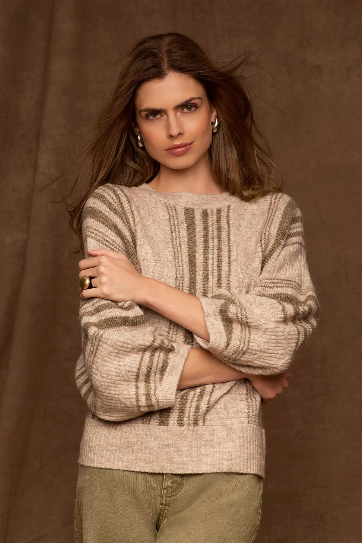Pleated Dolman Striped Sweater