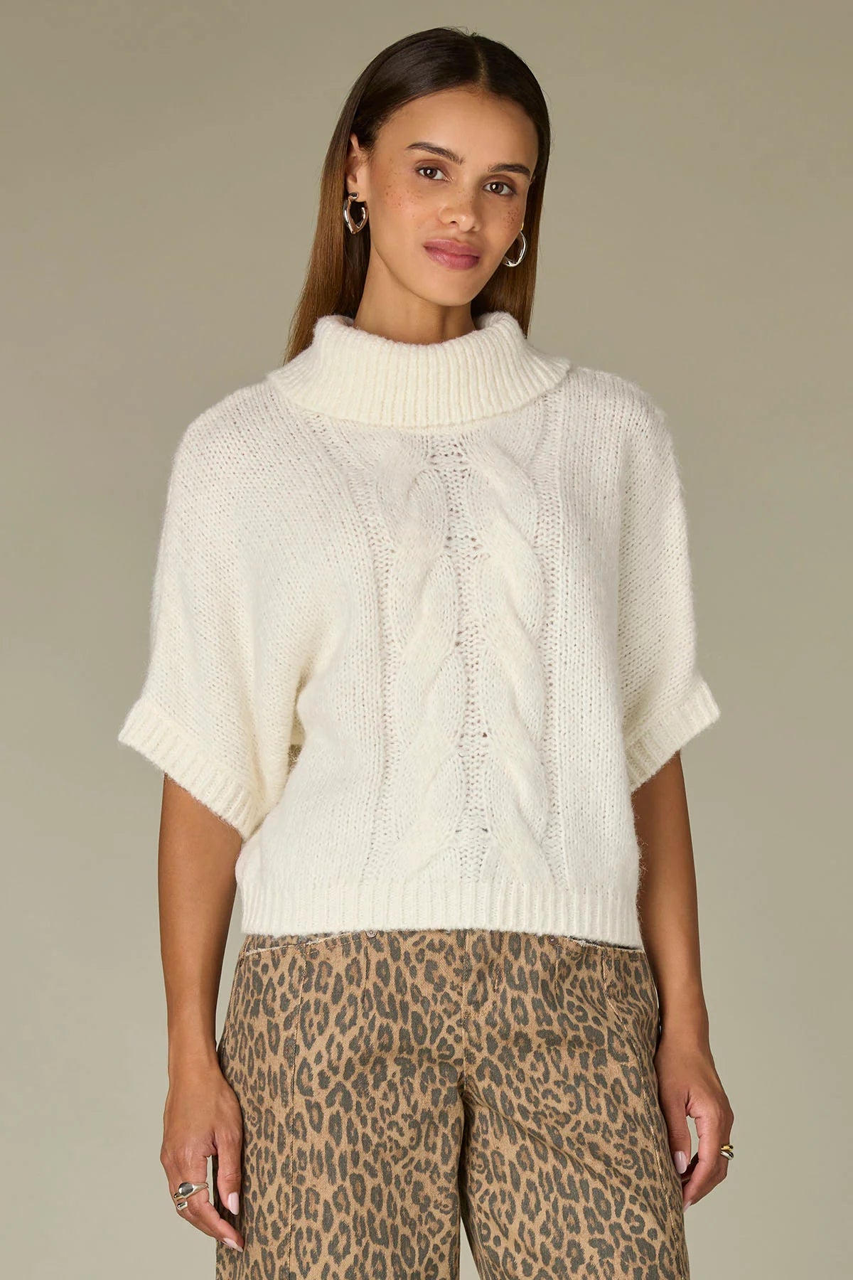 Dolman Sleeve Cable Stitch Sweater
