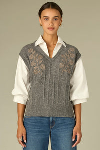 Embroidered Twofer Sweater Top
