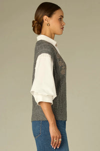 Embroidered Twofer Sweater Top