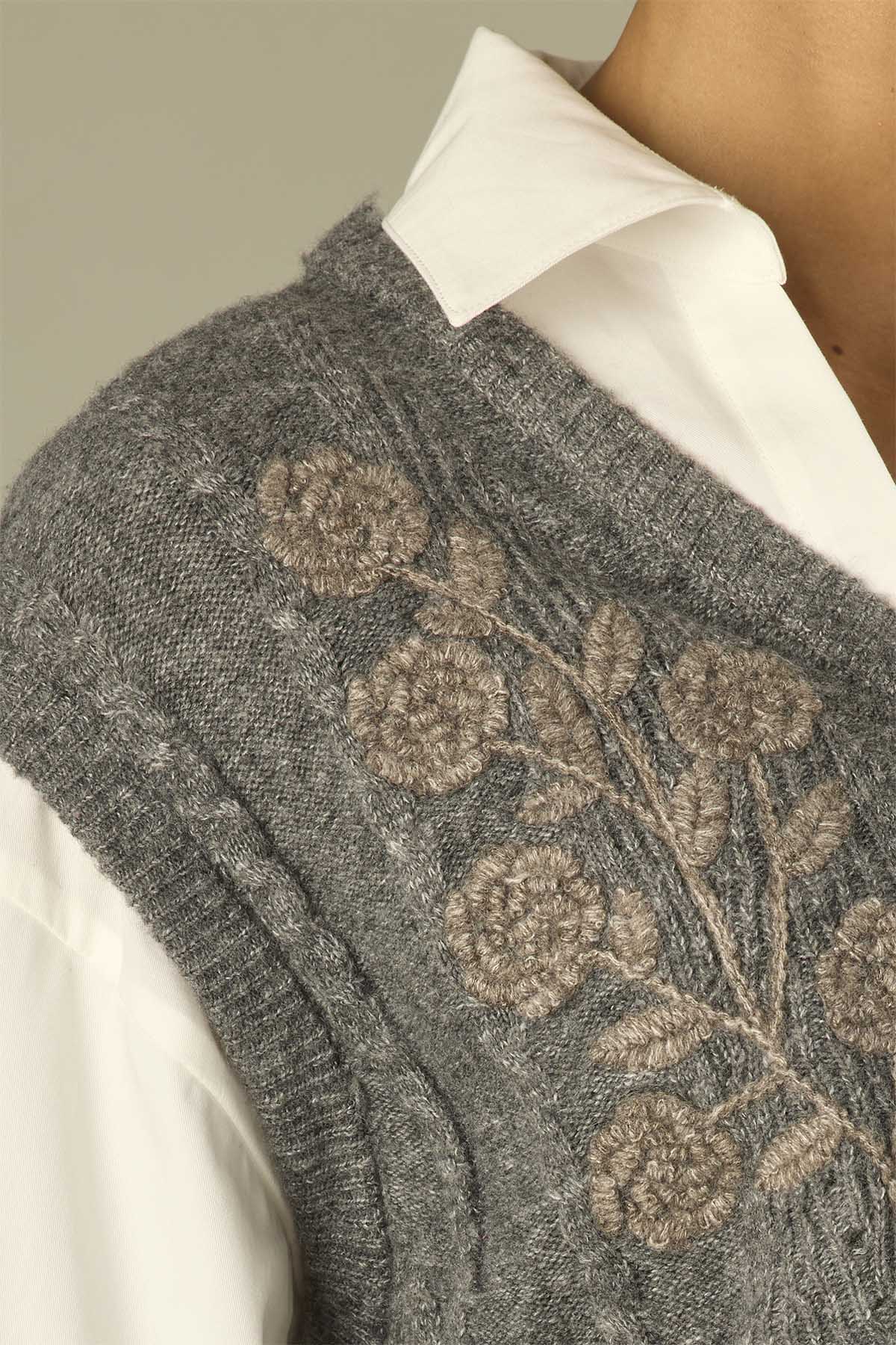 Embroidered Twofer Sweater Top