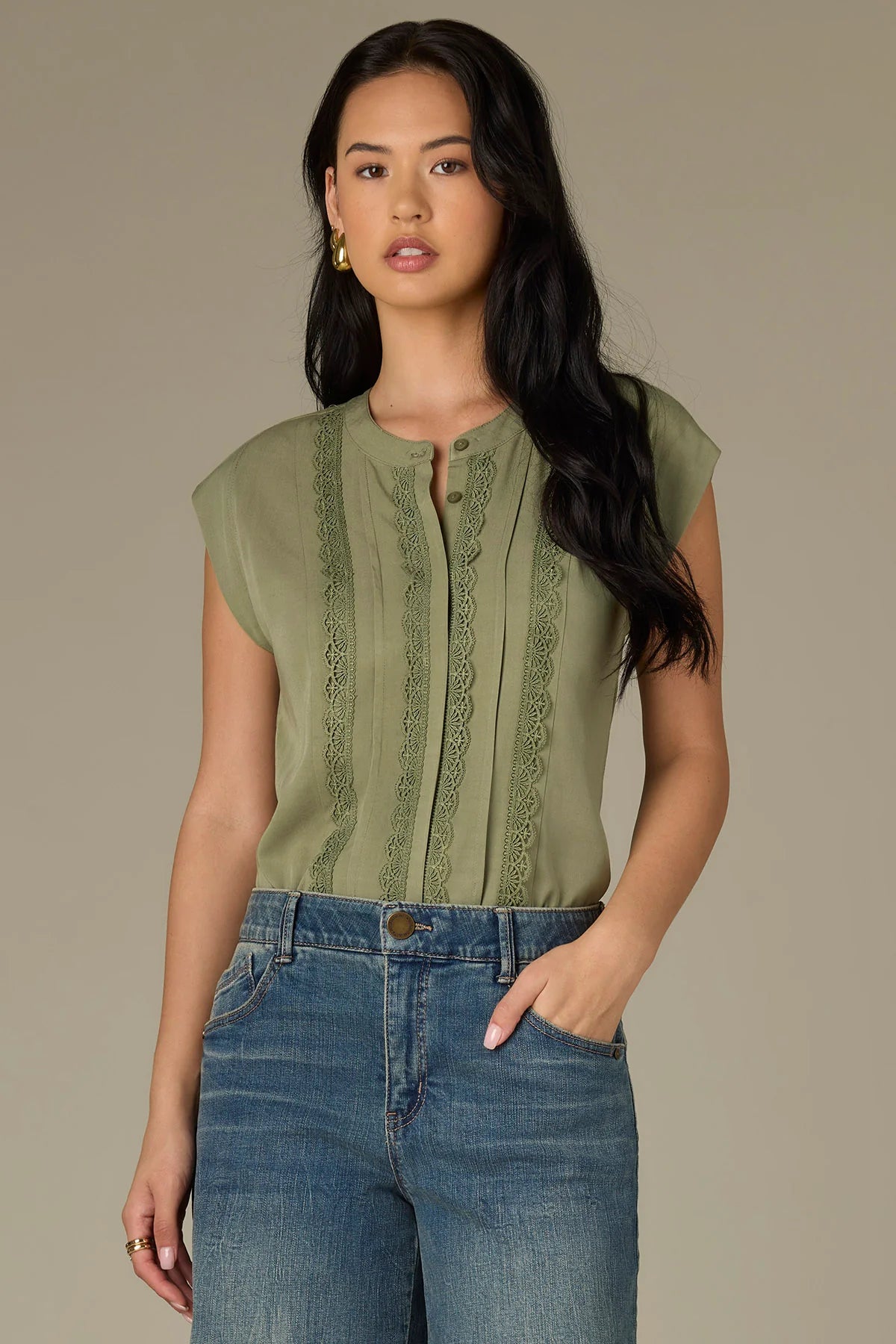 Mixed Media Button front Blouse