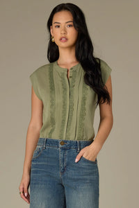 Mixed Media Button front Blouse