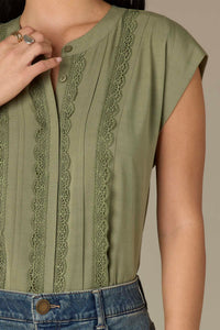 Mixed Media Button front Blouse