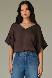 Dolman Short Sleeve Satin Blouse