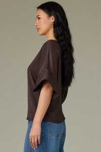 Dolman Short Sleeve Satin Blouse