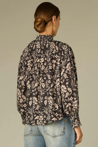 Smocked Turtleneck Floral Print Top