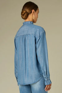Ruffle Collar Button Down Denim Top