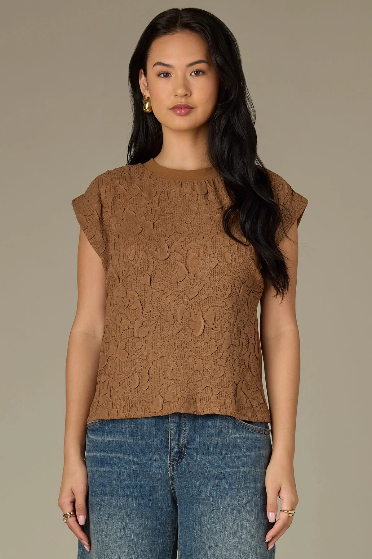 Floral Textured Top-Butter Toffee