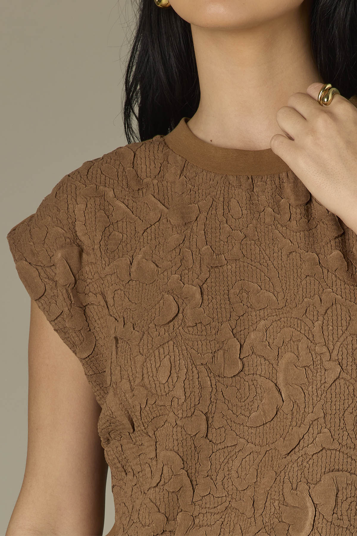 Floral Textured Top-Butter Toffee