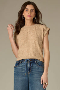 Floral Textured Top-Ecru