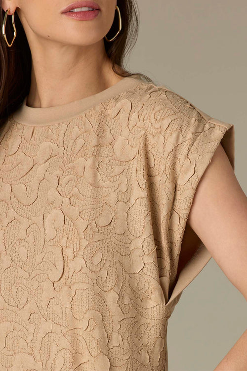 Floral Textured Top-Ecru