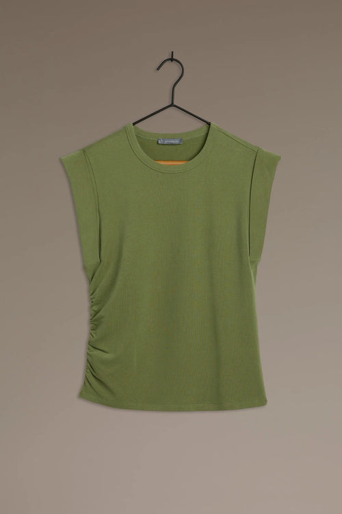 Cuffed Cap Sleeve Knit Top-Moss