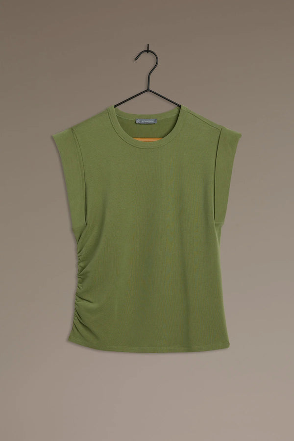 Cuffed Cap Sleeve Knit Top-Moss