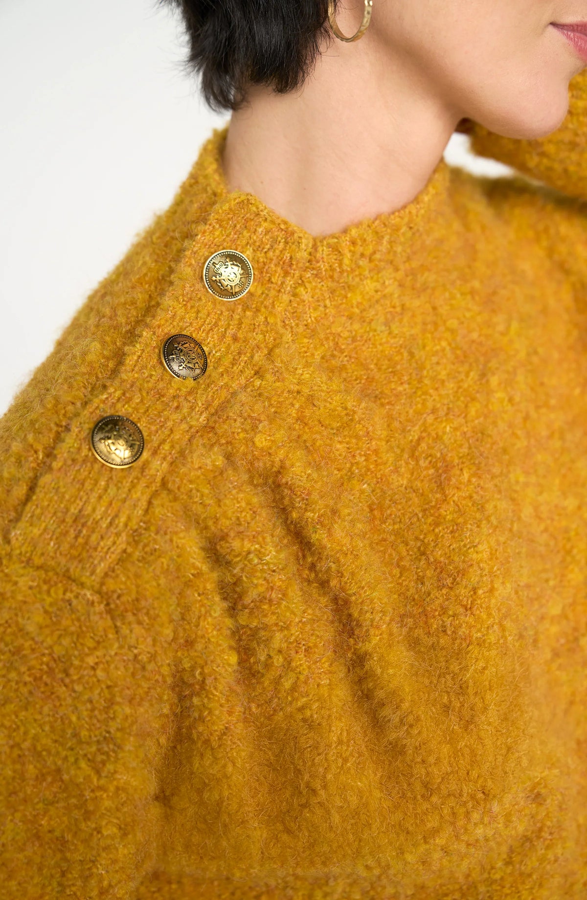 Liverpool Mock Neck Sweater w Buttons -Gold