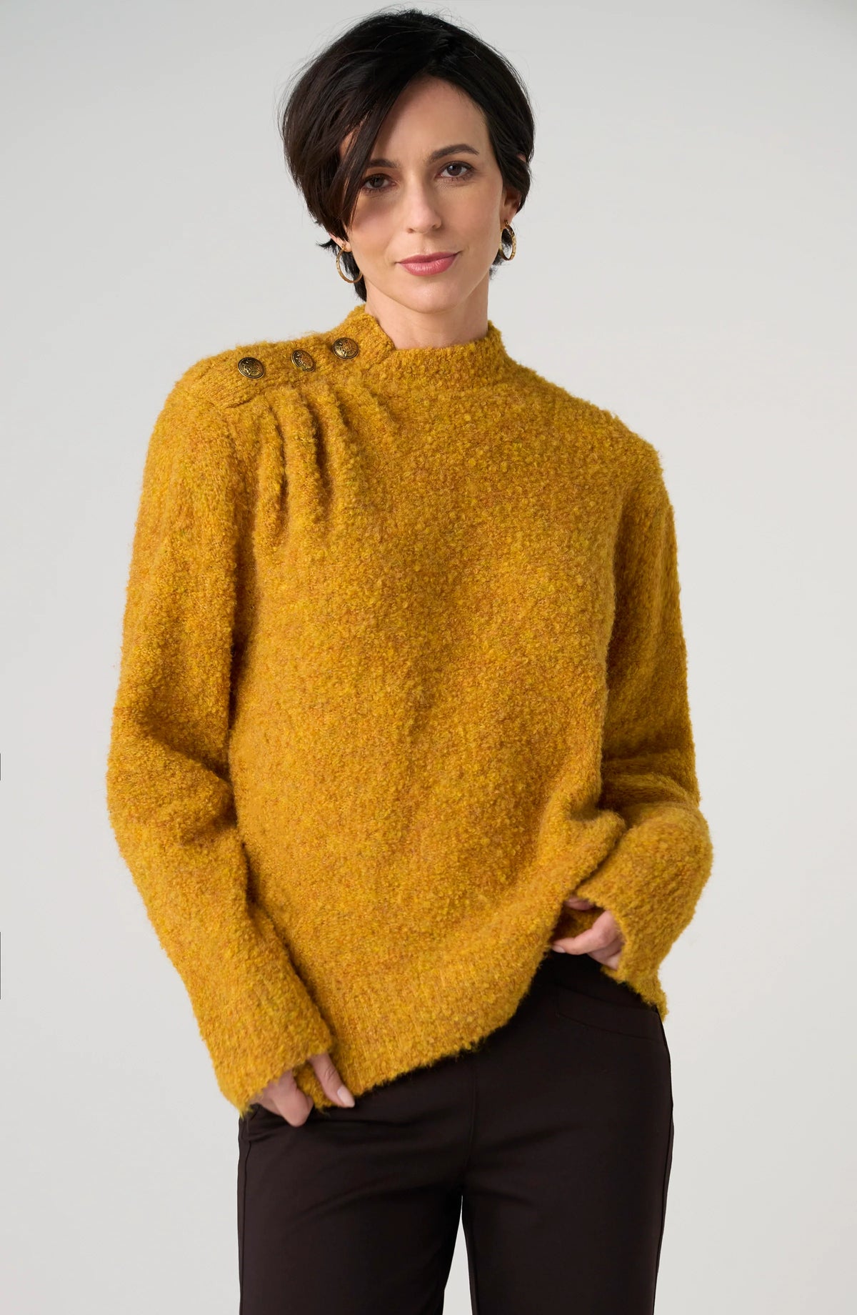 Liverpool Mock Neck Sweater w Buttons -Gold