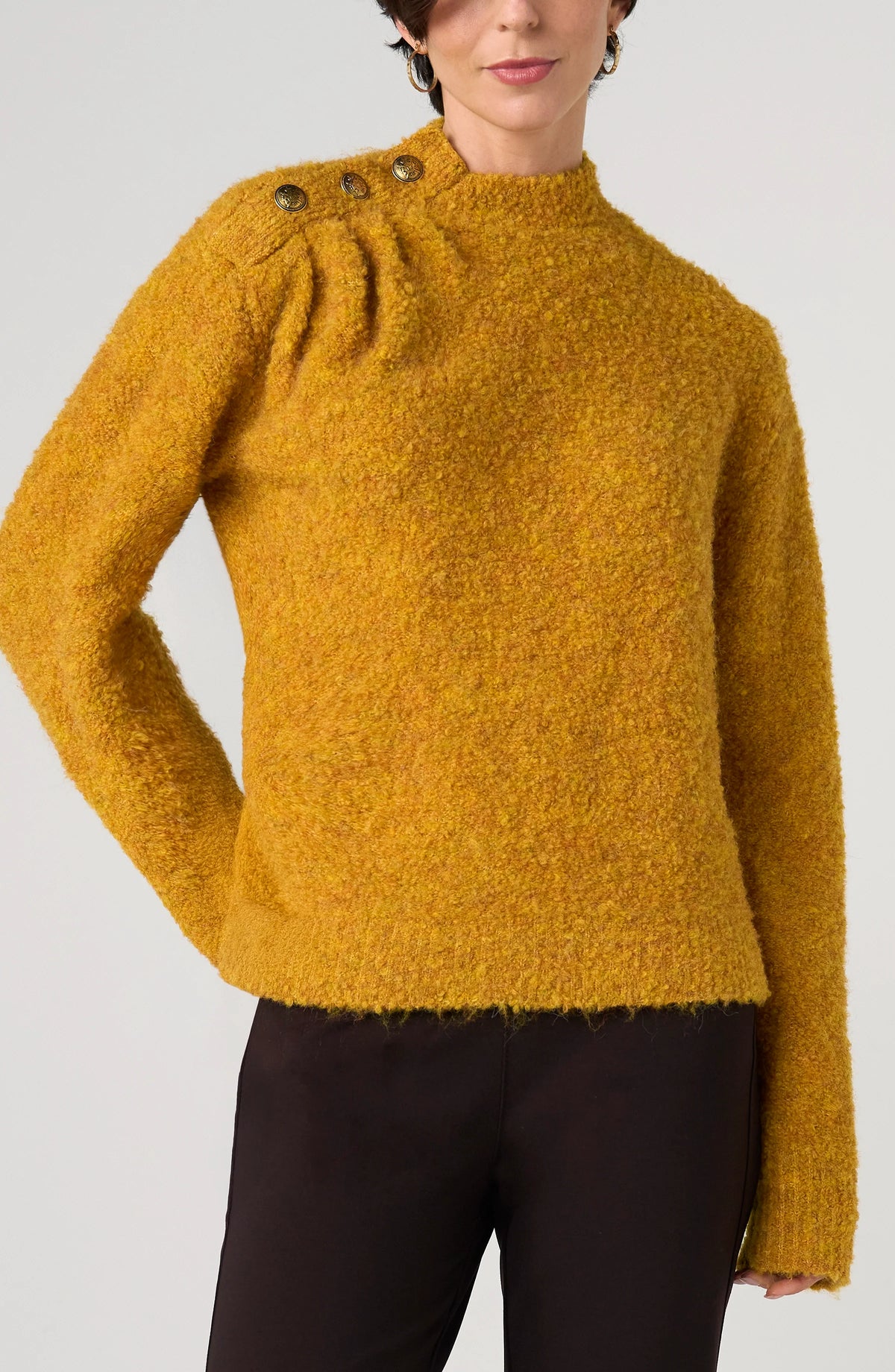 Liverpool Mock Neck Sweater w Buttons -Gold