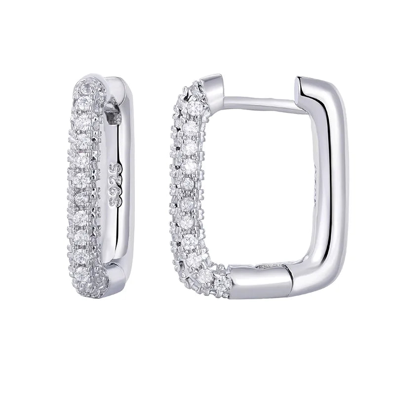 Squared Hoop Earring w/pave Diamonds