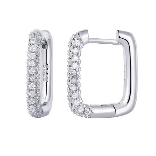 Squared Hoop Earring w/pave Diamonds