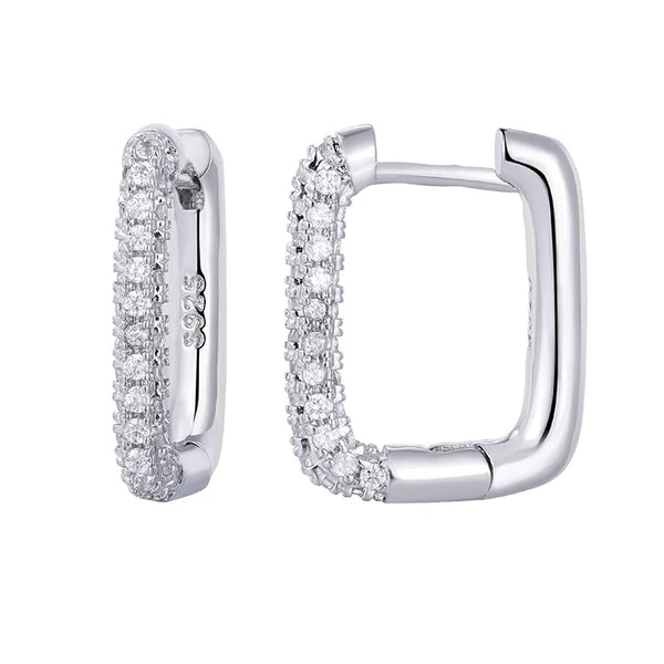Squared Hoop Earring w/pave Diamonds