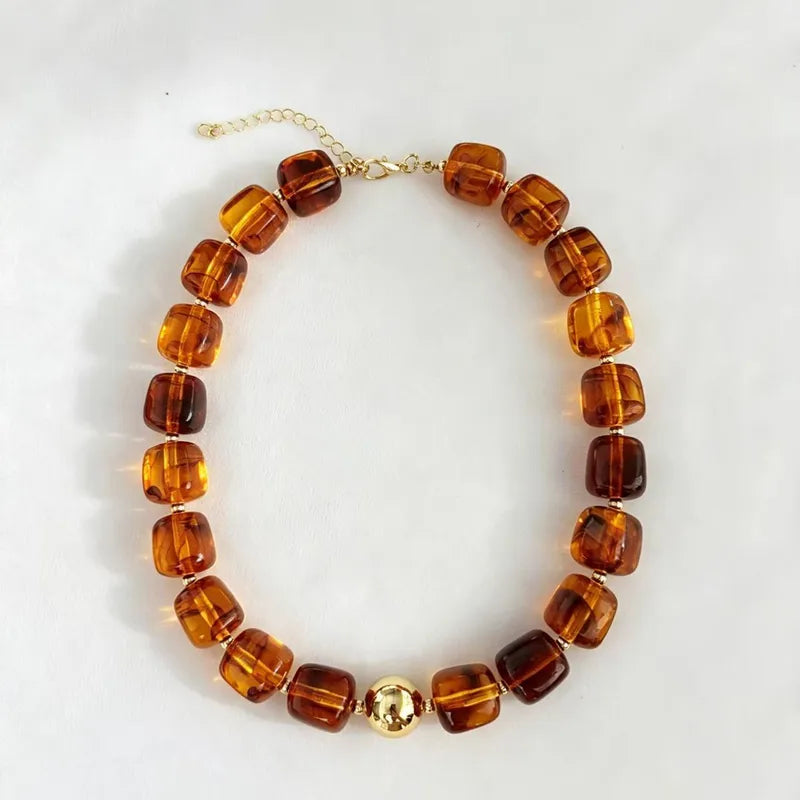 Squared Resin Bead Necklace w/Gold Bead