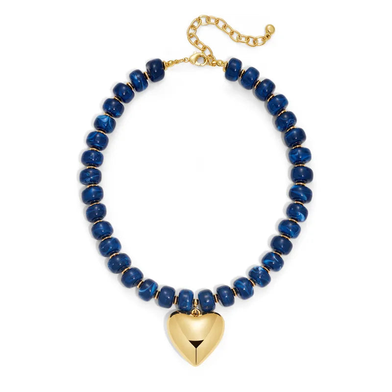 Chunky Bead Necklace w/Puffed Heart
