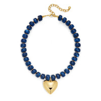 Chunky Bead Necklace w/Puffed Heart