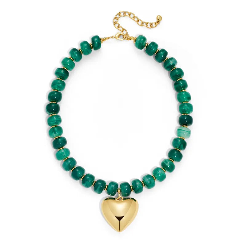 Chunky Bead Necklace w/Puffed Heart