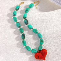 Beaded Necklace w/Heart Pendant