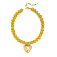 Chunky Bead Necklace w/Puffed Heart