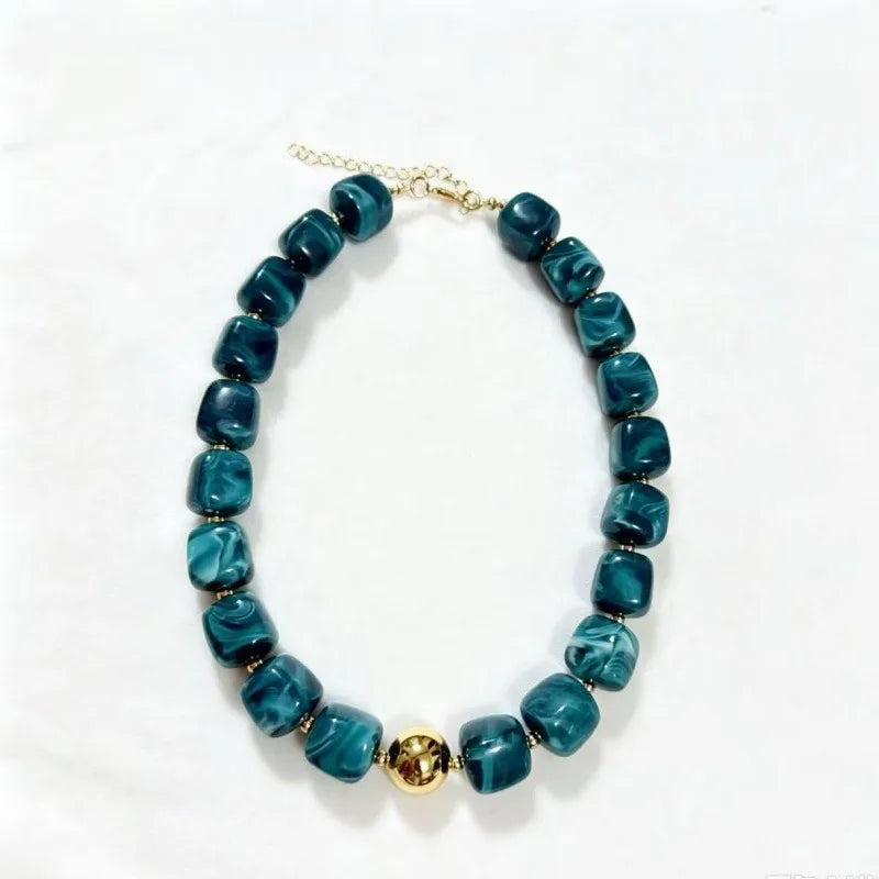 Squared Resin Bead Necklace w/Gold Bead