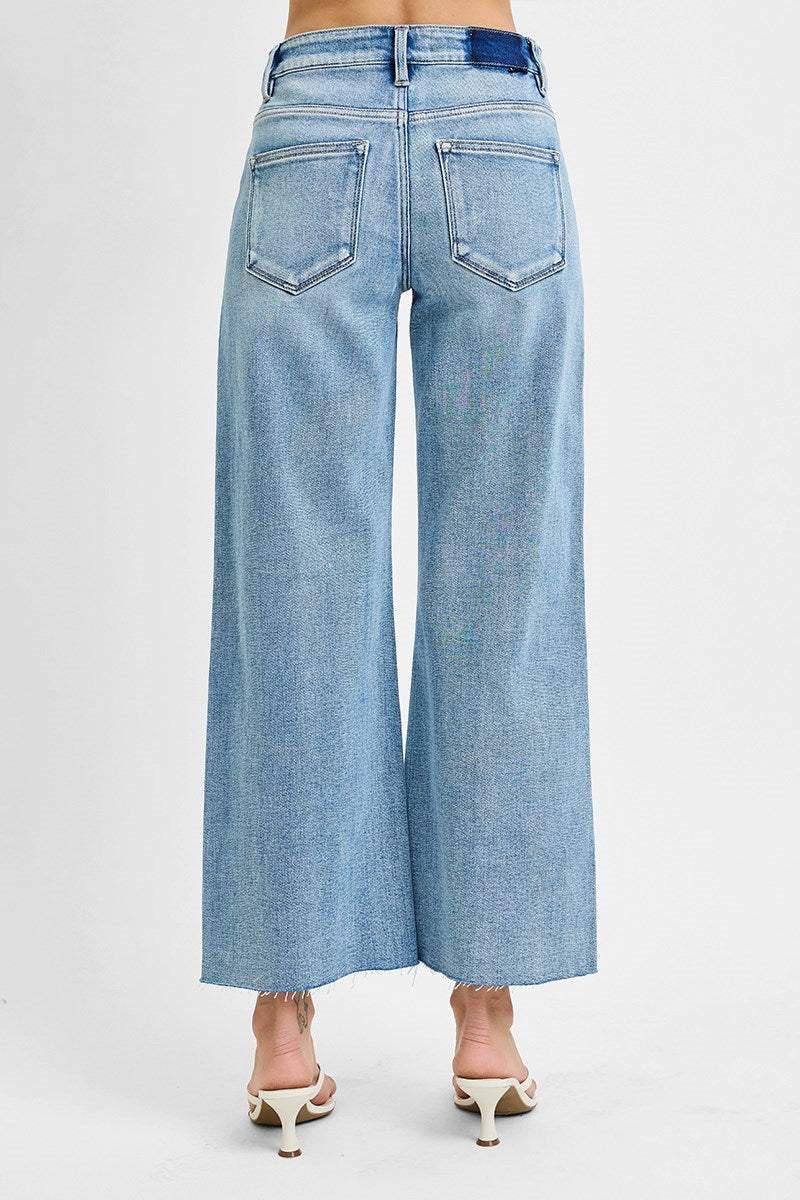 Risen Wide Leg-Cut Hem Jeans
