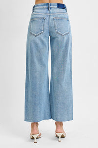 Risen Wide Leg-Cut Hem Jeans
