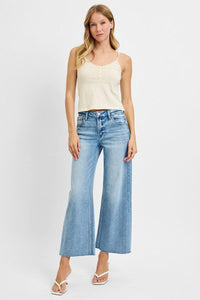 Risen Wide Leg-Cut Hem Jeans