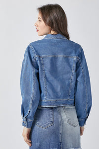 Balloon Sleeve Denim Jacket-Medium Wash
