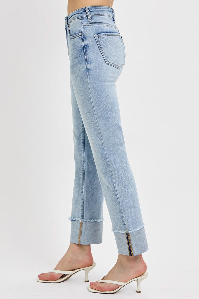 Risen Cuffed Straight Jeans-Light Wash