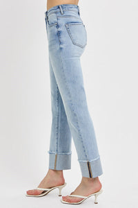 Risen Cuffed Straight Jeans-Light Wash