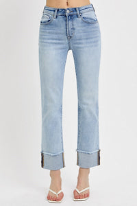 Risen Cuffed Straight Jeans-Light Wash