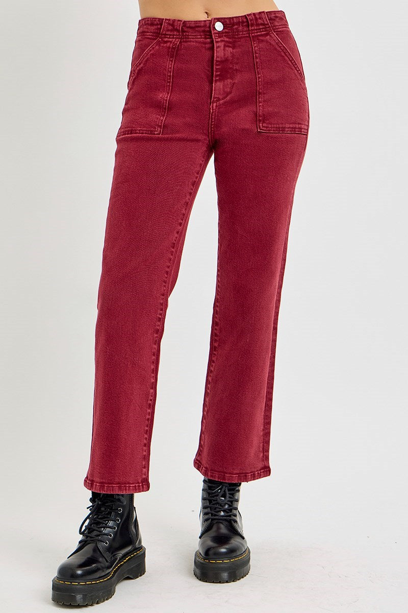 Patch Pocket Jeans-Wine
