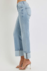 Straight Wide Cuff Jeans with Seam