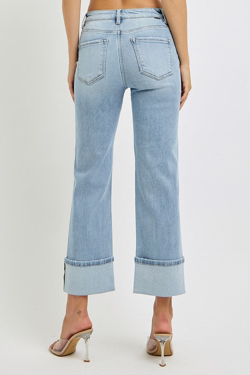 Straight Wide Cuff Jeans with Seam